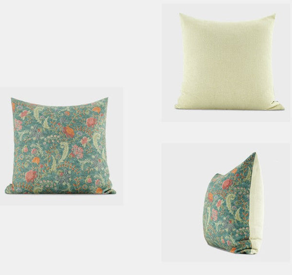 Garden Flowers Pattern Decorative Throw Pillows, Large Green Throw Pillow for Interior Design, Geomeric Contemporary Square Modern Throw Pillows for Couch-Silvia Home Craft