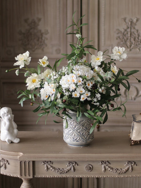 Real Touch Artificial Floral for Living Room, Large Bunch of Daisy and Rose Branch, Beautiful Spring Flower Arrangement for Home Decoration, Table Centerpiece-Silvia Home Craft