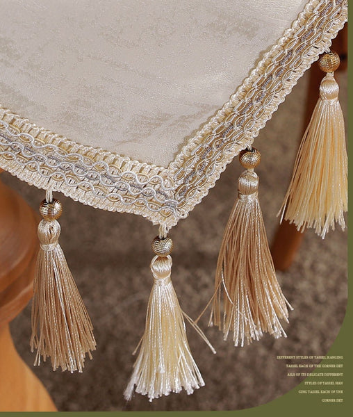 Modern Rectangle Tablecloth for Kitchen, Beige Fringes Tablecloth for Home Decoration, Square Tablecloth for Round Table, Large Simple Table Cloth for Dining Room Table-Silvia Home Craft