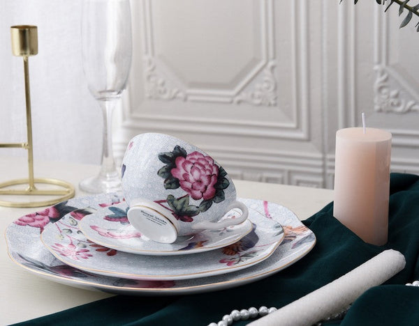 Unique Porcelain Cup and Saucer, Beautiful British Flower Tea Cups, Elegant Ceramic Coffee Cups, Creative Porcelain Tea Cup Set-Silvia Home Craft