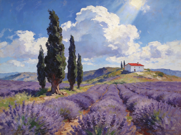 Landscape Oil Paintings, Lavender Fields in the Countryside, Small Oil Paintings on Wall, Original Artwork Small Wall Art, Hand Painted Canvas Art, Original Oil Paintings-Silvia Home Craft