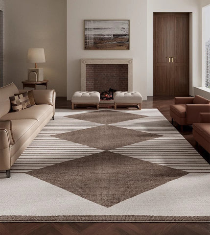 Geometric Modern Rug Placement Ideas for Bedroom, Contemporary Modern Rugs for Dining Room, Mid Century Modern Rugs for Living Room-Silvia Home Craft