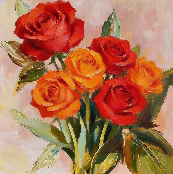 Small Canvas Artwork, Still Life Painting, Hand Painted Canvas Art, A Bunch of Blooming Rose Flowers, Original Flower Paintings, Buy Small Paintings Online-Silvia Home Craft