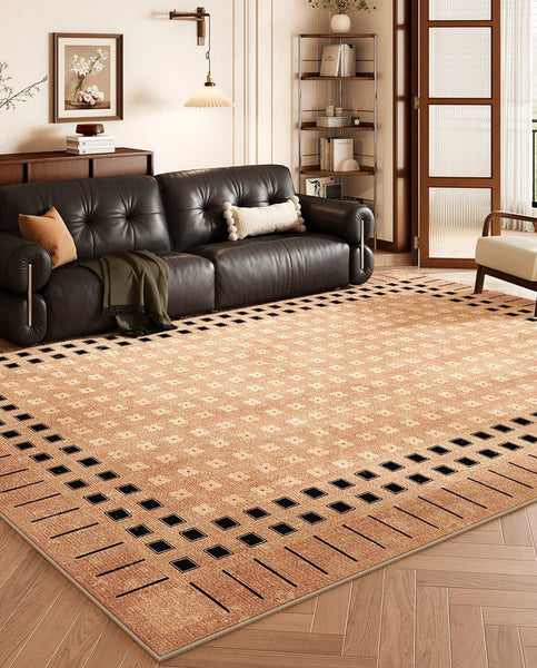 Modern Rug for Living Room, Brown Modern Carpets for Office, Geometric Contemporary Rugs for Dining Room, Bedroom Floor Carpets-Silvia Home Craft