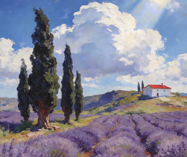 Landscape Oil Paintings, Lavender Fields in the Countryside, Small Oil Paintings on Wall, Original Artwork Small Wall Art, Hand Painted Canvas Art, Original Oil Paintings-Silvia Home Craft