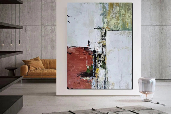 Contemporary Art Painting, Modern Paintings, Bedroom Acrylic Painting, Simple Painting Ideas, Living Room Wall Painting, Large Red Canvas Painting-Silvia Home Craft