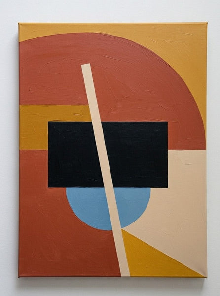 Contemporary Canvas Wall Art, Brick Red, Mustard Yellow, Black Color, Geometric Pattern Modern Artwork, Original Abstract Paintings