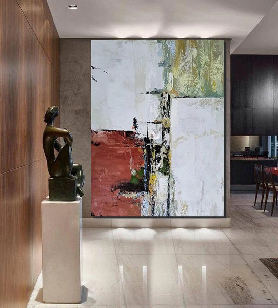 Contemporary Art Painting, Modern Paintings, Bedroom Acrylic Painting, Simple Painting Ideas, Living Room Wall Painting, Large Red Canvas Painting-Silvia Home Craft