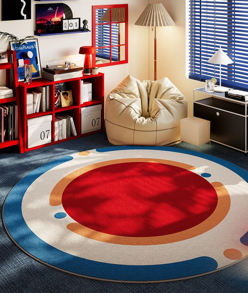Abstract Contemporary Round Rugs for Dining Room, Modern Rugs for Dining Room, Circular Modern Rugs for Apartment, Geometric Modern Rug Ideas for Living Room-Silvia Home Craft