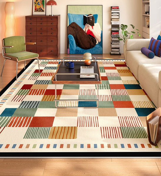 Colorful Mid Century Rugs for Small House, Modern Runner Rugs Next to Bed, Abstract Contemporary Modern Rugs for Living Room, Modern Rugs for Apartment-Silvia Home Craft