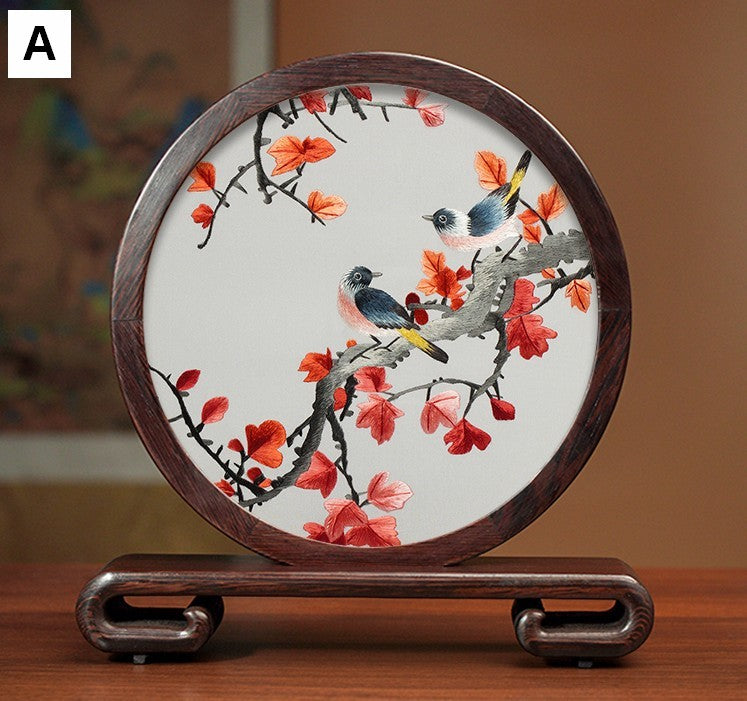 Beautiful Flower and Birds Silk Embroidery Ornaments, Traditional Chinese Suzhou Silk Embroidery, Exclusive Business Presents, Creative Birthday Gift, Premium Souvenir-Silvia Home Craft