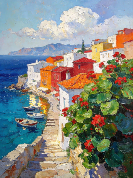 Impasto Paintings, The Shores of the Mediterranean, Small Landscape Paintings, Original Small Paintings on Canvas, Palette Knife Paintings, Small Paintings on Canvas, Hand Painted Canvas Art-Silvia Home Craft