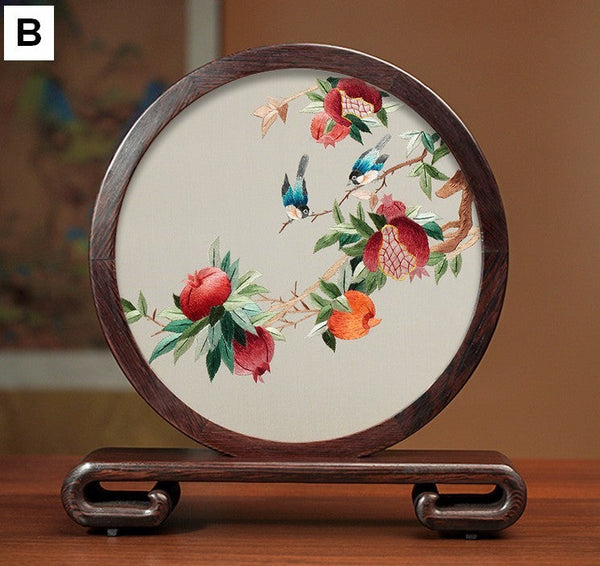 Beautiful Flower and Birds Silk Embroidery Ornaments, Traditional Chinese Suzhou Silk Embroidery, Exclusive Business Presents, Creative Birthday Gift, Premium Souvenir-Silvia Home Craft