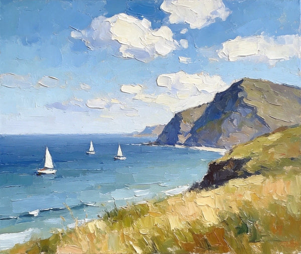 Impressions of a Sunny Seaside Day, Hand Painted Canvas Art, Original Seascape Paintings, Original Oil Paintings, Buy Small Artwork Online, Small Canvas Wall Art Paintings-Silvia Home Craft