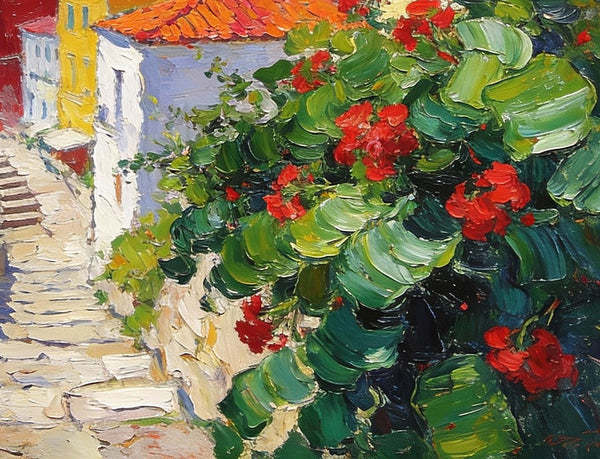 The Quiet Seaside Town, Summer Resort, On Canvas Small Paintings, Hand Painted Canvas Art, Small Landscape Paintings, Original Oil Paintings, Small Wall Art Paintings-Silvia Home Craft