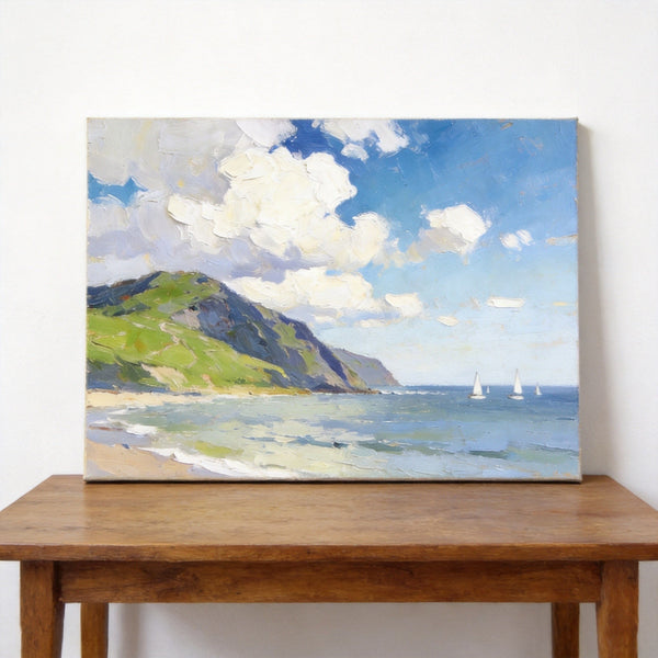 Original Oil Paintings, Sailing Boats on the Azure Sea, Original Landscape Paintings, Hand Painted Canvas Art, Small Canvas Wall Art Paintings, Buy Small Paintings Online-Silvia Home Craft