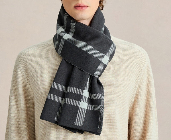 Long Wool Man Scarf, Formal Men Scarf Styles, Men's Winter Scarves, Fashion Men Scarf, Unique Gifts for Men, Men's Wool Scarf Winter, Business Casual Scarf for Men-Silvia Home Craft
