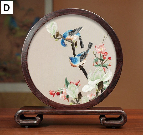 Beautiful Flower and Birds Silk Embroidery Ornaments, Traditional Chinese Suzhou Silk Embroidery, Exclusive Business Presents, Creative Birthday Gift, Premium Souvenir-Silvia Home Craft