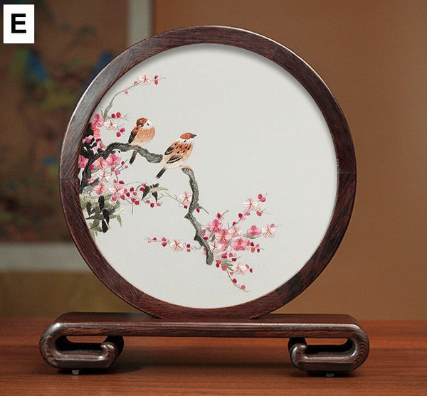 Beautiful Flower and Birds Silk Embroidery Ornaments, Traditional Chinese Suzhou Silk Embroidery, Exclusive Business Presents, Creative Birthday Gift, Premium Souvenir-Silvia Home Craft