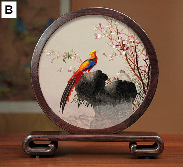 Elegant Silk Embroidery Ornaments, Traditional Chinese Suzhou Flower and Birds Silk Embroidery, Exclusive Business Presents, Creative Birthday Gift, Premium Souvenir-Silvia Home Craft