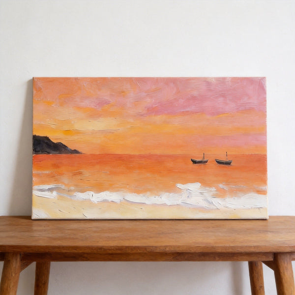 Tranquil Sails at Sunset Glow, Original Seascape Paintings, Sunset Paintings, Small Canvas Wall Art Paintings, Hand Painted Canvas Artwork-Silvia Home Craft