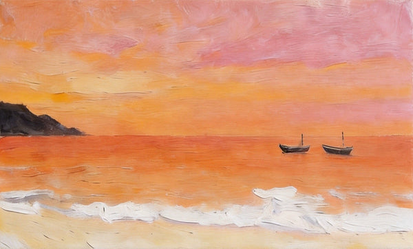 Tranquil Sails at Sunset Glow, Original Seascape Paintings, Sunset Paintings, Small Canvas Wall Art Paintings, Hand Painted Canvas Artwork-Silvia Home Craft