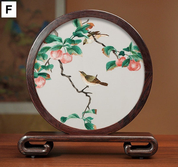 Beautiful Flower and Birds Silk Embroidery Ornaments, Traditional Chinese Suzhou Silk Embroidery, Exclusive Business Presents, Creative Birthday Gift, Premium Souvenir-Silvia Home Craft