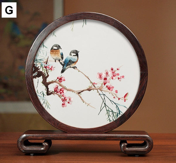 Beautiful Flower and Birds Silk Embroidery Ornaments, Traditional Chinese Suzhou Silk Embroidery, Exclusive Business Presents, Creative Birthday Gift, Premium Souvenir-Silvia Home Craft