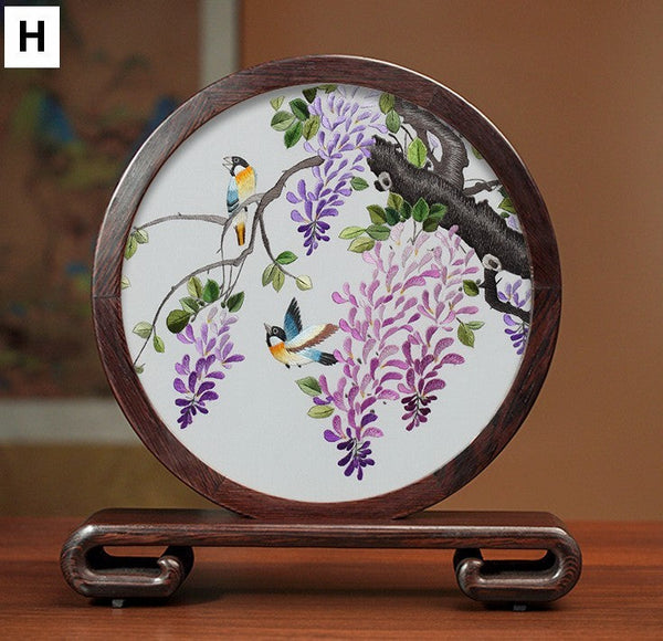 Beautiful Flower and Birds Silk Embroidery Ornaments, Traditional Chinese Suzhou Silk Embroidery, Exclusive Business Presents, Creative Birthday Gift, Premium Souvenir-Silvia Home Craft