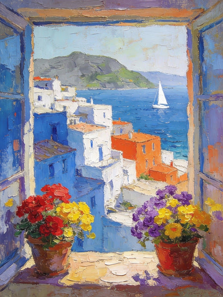 Palette Knife Artwork, Summer Holiday by the Sea, On Canvas Small Paintings, Landscape Canvas Paintings, Hand Painted Canvas Art, Original Artwork Small Paintings-Silvia Home Craft