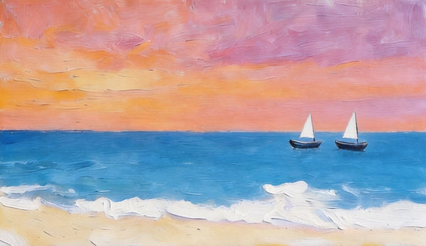 Sunset Paintings, Tranquil Blue Sea at Sunset, Original Seascape Paintings, Small Canvas Wall Art Paintings, Hand Painted Canvas Artwork-Silvia Home Craft