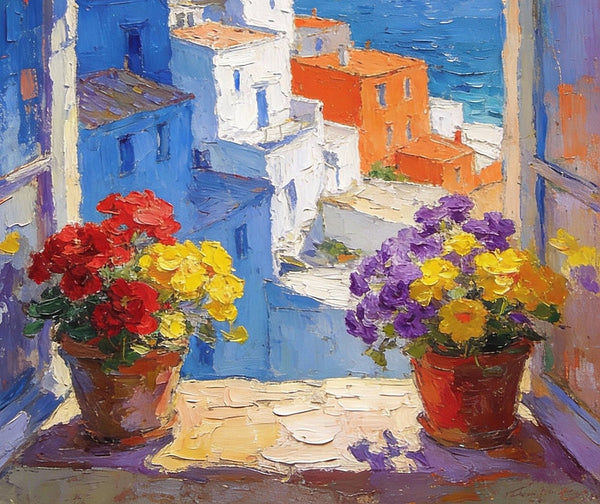 Palette Knife Artwork, Summer Holiday by the Sea, On Canvas Small Paintings, Landscape Canvas Paintings, Hand Painted Canvas Art, Original Artwork Small Paintings-Silvia Home Craft