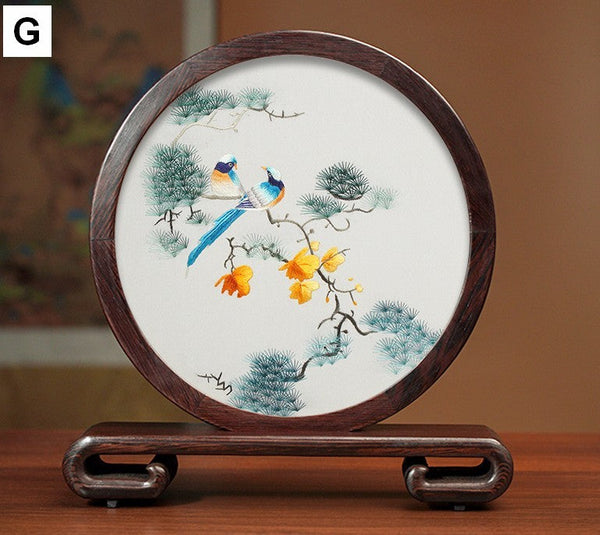 Flower and Bird Embroidery Ornaments, Unique Birthday Gift, Traditional Chinese Suzhou Silk Embroidered Ornament, Premium Souvenir, Exclusive Business Presents-Silvia Home Craft