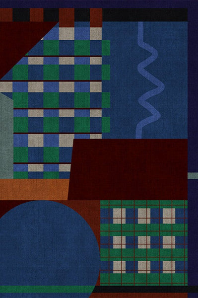 Modern Rugs for Sale, Contemporary Floor Carpets under Sofa, Mid Century Modern Rugs in Living Room, Blue Modern Rugs for Bedroom-Silvia Home Craft