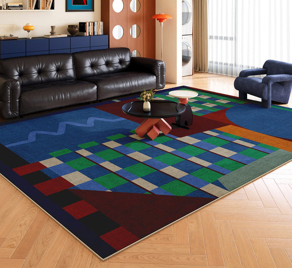 Modern Rugs for Sale, Contemporary Floor Carpets under Sofa, Mid Century Modern Rugs in Living Room, Blue Modern Rugs for Bedroom-Silvia Home Craft
