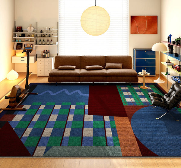 Modern Rugs for Sale, Contemporary Floor Carpets under Sofa, Mid Century Modern Rugs in Living Room, Blue Modern Rugs for Bedroom-Silvia Home Craft