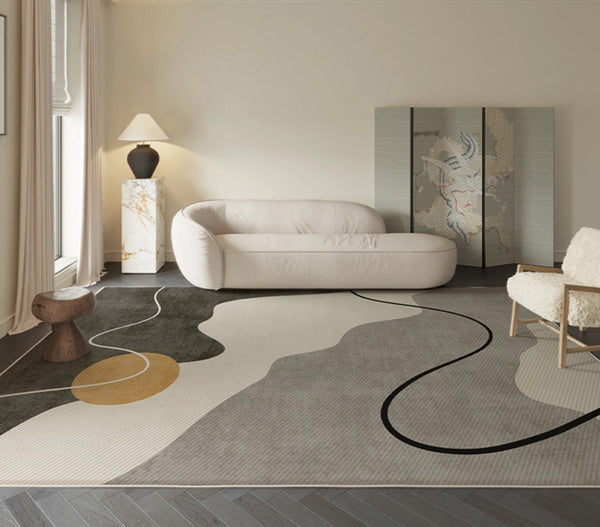 Dining Room Floor Carpet Placement Ideas, Geometric Area Rugs for Bedroom, Modern Area Rugs for Living Room, Abstract Contemporary Modern Rugs-Silvia Home Craft