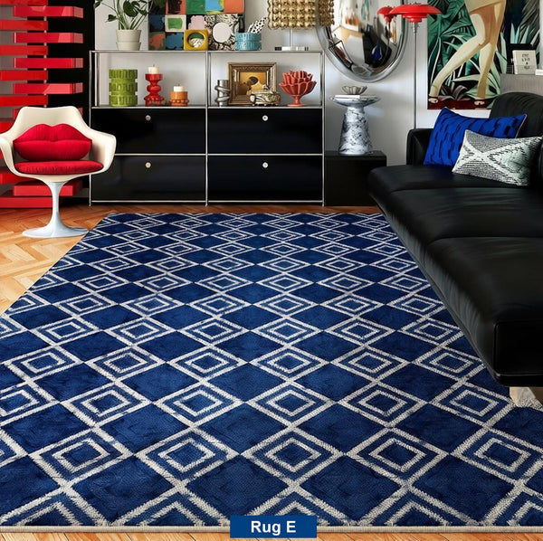 Mid Century Area Rugs, Contemporary Modern Living Room Rug Ideas, Blue Modern Rugs for Dining Room, Bedroom Modern Floor Carpet-Silvia Home Craft