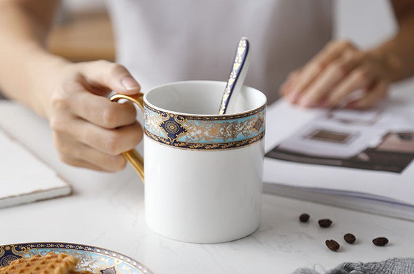 Elegant Ceramic Coffee Mug, Beautiful British Tea Cups, Large Royal Bone China Porcelain Mug, Large Capacity Ceramic Mugs for Office-Silvia Home Craft