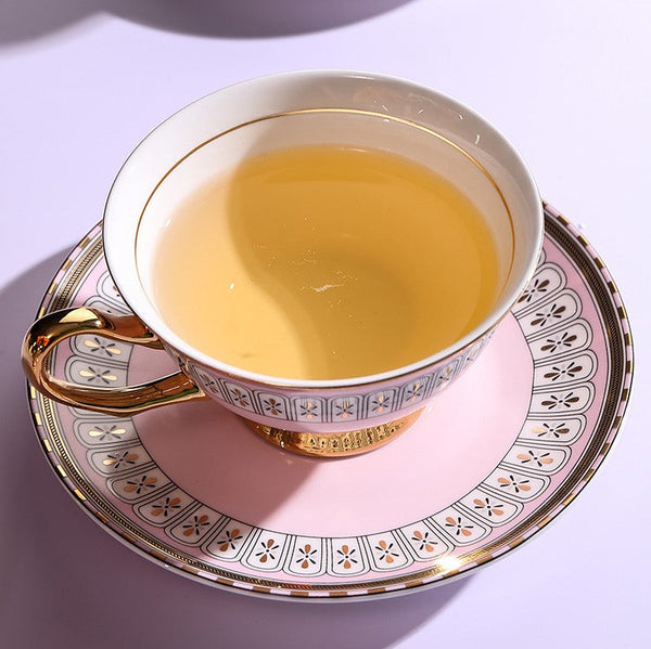 Royal Blue and Pink Porcelain Tea Cup Saucer Set, Tea Cup and Saucer in Gift Box, Elegant Ceramic Coffee Cups, Beautiful British Tea Cups-Silvia Home Craft