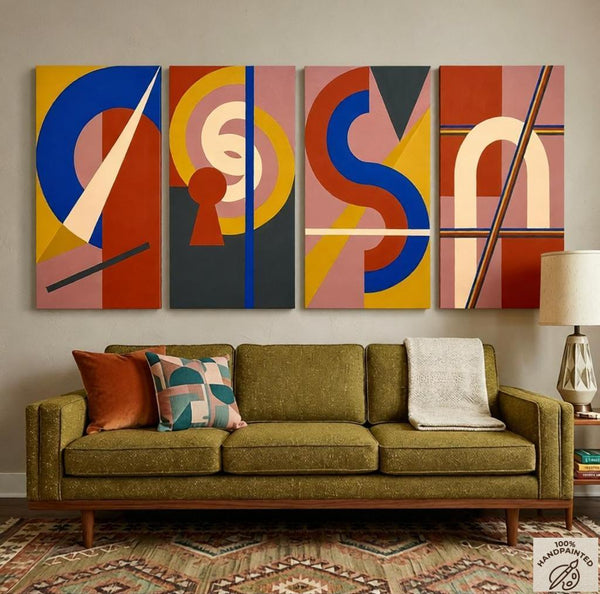 Hand Painted Canvas Art, Multi Panel Group Paintings, Modern Contemporary Paintings, Geometric Abstract Paintings-Silvia Home Craft