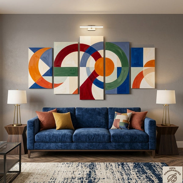 Geometric Contemporary Art, Abstract Acrylic Paintings, Hand Painted Canvas Art, Large Modern Paintings-Silvia Home Craft
