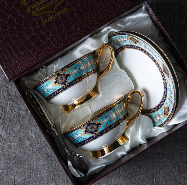 Unique Tea Cup and Saucer in Gift Box, 7.4 oz British Ceramic Coffee Cups, Porcelain Tea Cup Set for Office-Silvia Home Craft
