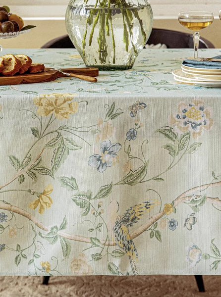 Kitchen Table Cover, Spring Flower Tablecloth for Round Table, Flower Table Cover for Dining Room Table, Modern Rectangle Tablecloth Ideas for Oval Table-Silvia Home Craft