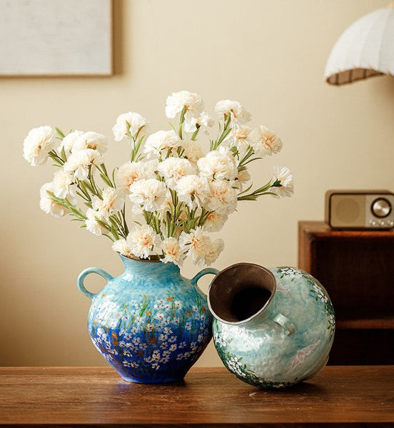 Centerpiece on Dining Table, Handmade Water Holding Flower Vases, Large Flower Vases on Table, Modern Pottery Flower Vases, Pottery Bud Vases-Silvia Home Craft