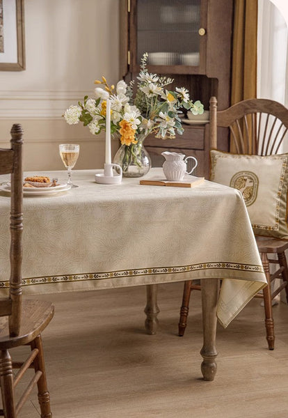 Cream Color Table Cover for Dining Room Table, French Style Tablecloth for Dining Table, Modern Rectangle Tablecloth for Oval Table-Silvia Home Craft