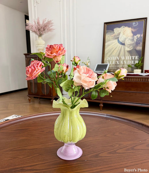Modern Glass Vase for Flowers, Mid Century Glass Vases, Handmade Modern Vases for Living Room, Unique Decorative Glass Vase, Centerpiece Contemporary Vases on Table-Silvia Home Craft