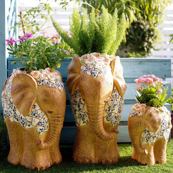 Modern Outdoor Garden Flower Pots, Extra Large Elephant Garden Flowerpots, Oversized Garden Flower Pot, Animal Statue for Garden Ornaments, Large Resin Statue for Garden-Silvia Home Craft