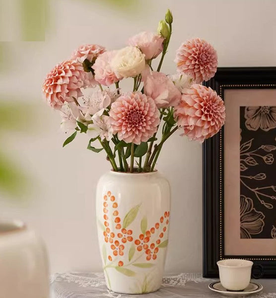 Porcelain Flower Vases, Large Flower Vases on Table, Dining Table Centerpiece, Ceramic Bouquet Vases, Handmade Water Holding Flower Vase-Silvia Home Craft