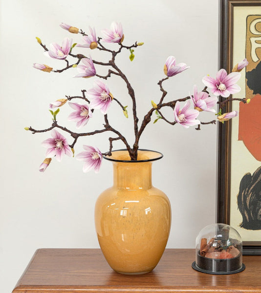 Contemporary Vases for Modern Home Decor, Handmade Liuli Vases, Color Glaze Vase, Yellow Glass Bud Vases, Centerpiece Vases on Table-Silvia Home Craft